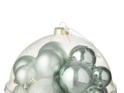 Leeltona groene kunststof opbergdoos met transparante kerstballen, compact en handig voor kerstdecoratie