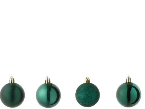 Feilve kunststof groene opbergdoos met vier glanzende kerstballen voor compacte decoratie-opslag
