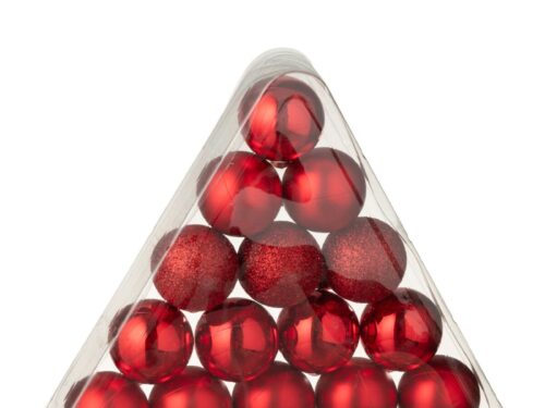 Diessas rode kunststof opbergdoos met 24 kerstballen in compacte kerstboomvorm