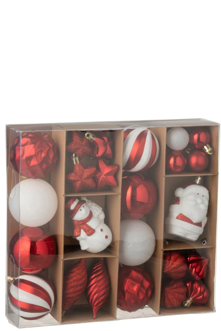 Zoossel rode kunststof opbergdoos met kerstballen en decoraties, compact en licht van gewicht
