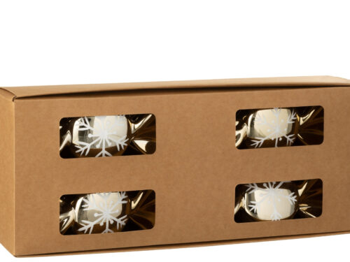 Beivon gouden opbergdoos van kunststof, compact rechthoekig met vensters en sneeuwvlokpatroon, 34 x 15 x 9 cm
