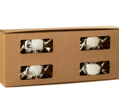 Beivon gouden opbergdoos van kunststof, compact rechthoekig met vensters en sneeuwvlokpatroon, 34 x 15 x 9 cm