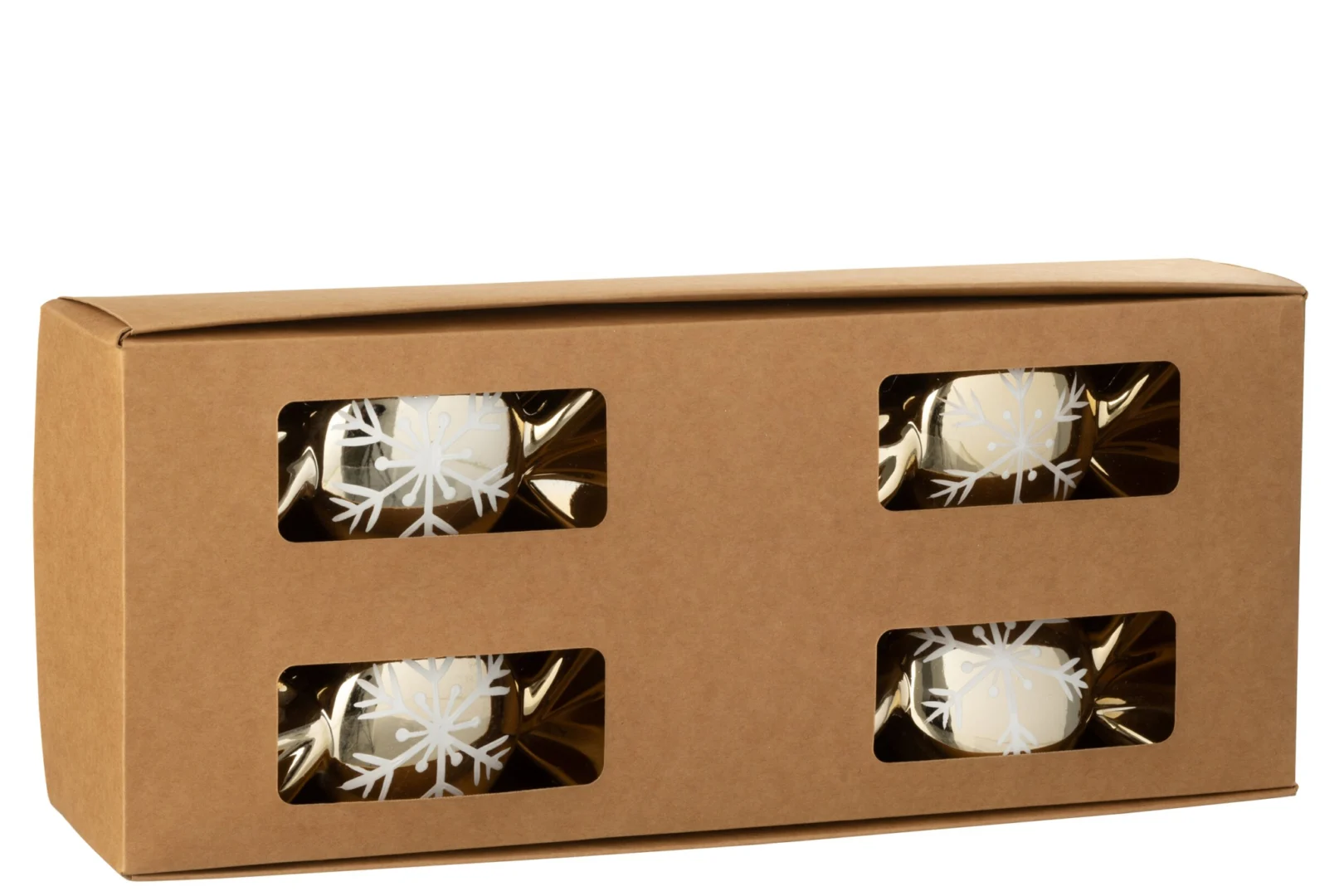 Beivon gouden opbergdoos van kunststof, compact rechthoekig met vensters en sneeuwvlokpatroon, 34 x 15 x 9 cm