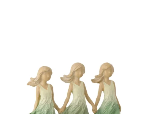 Beeld Troolda polyresin groen, drie meisjes op sokkel, 16,5 cm hoog, sfeervol woonaccessoire