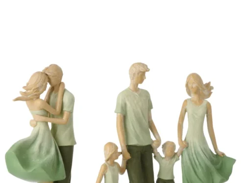 Beeld Zirdas polyresin groen H25 cm, familie met twee kinderen in huiselijke decoratieve stijl