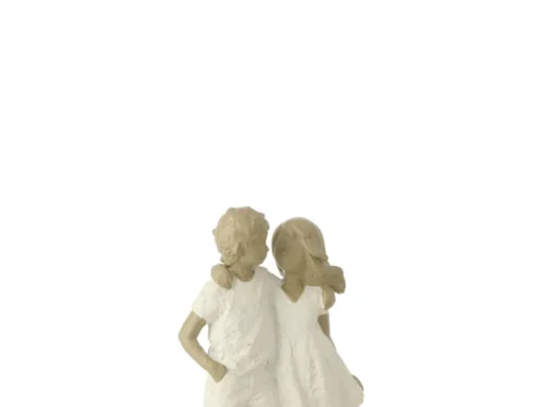 Beeld Haaldesta polyresin wit, decoratief beeld van twee kinderen, H17 cm