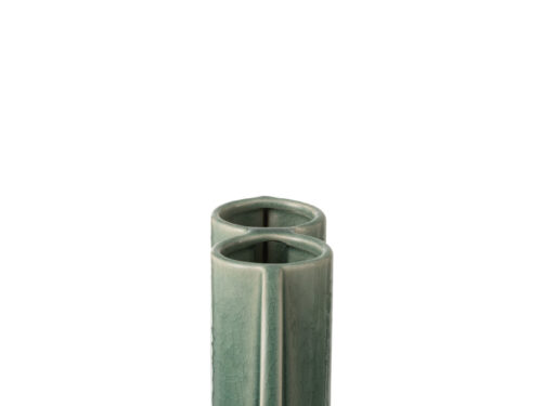 Donkergroene dubbele vaas Jaammura van porselein, H18,5 cm, met elegante vorm en rustige uitstraling