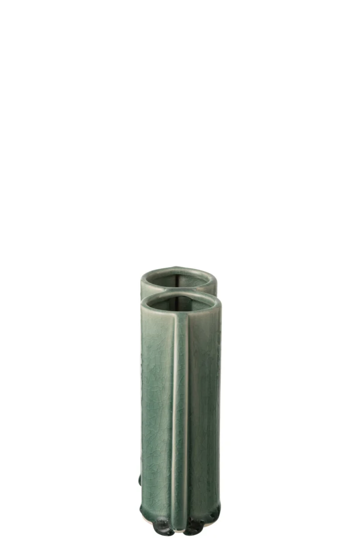Donkergroene dubbele vaas Jaammura van porselein, H18,5 cm, met elegante vorm en rustige uitstraling