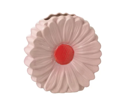 Roze porseleinen Vaas Saurnine Flower H26,5 cm met bloemvorm en rode kern
