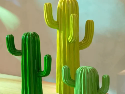 Kunstbloem Lustella polyresin groen set van 3 cactussen op houten tafel, modern decoratief accent