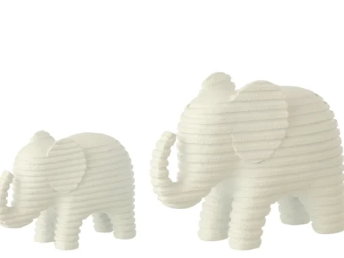 Praurnira witte polyresin olifant decoratiefiguur met gestreepte afwerking, H16,7 cm