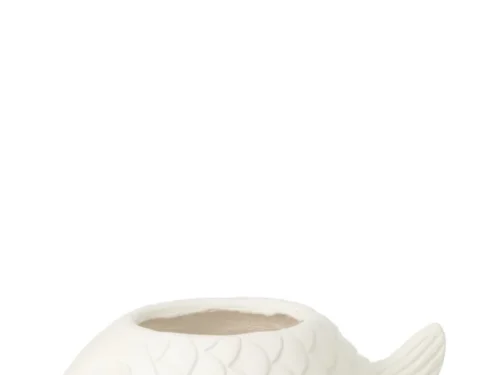 Bloempot Staasura Wit H18,5 cm in visvorm met reliëf, witte afwerking en stevige decoratieve look