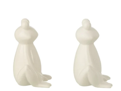 Stoondang porseleinen kikkers set van 2, wit en glanzend, H18 cm decoratiefiguren voor sfeervol interieur