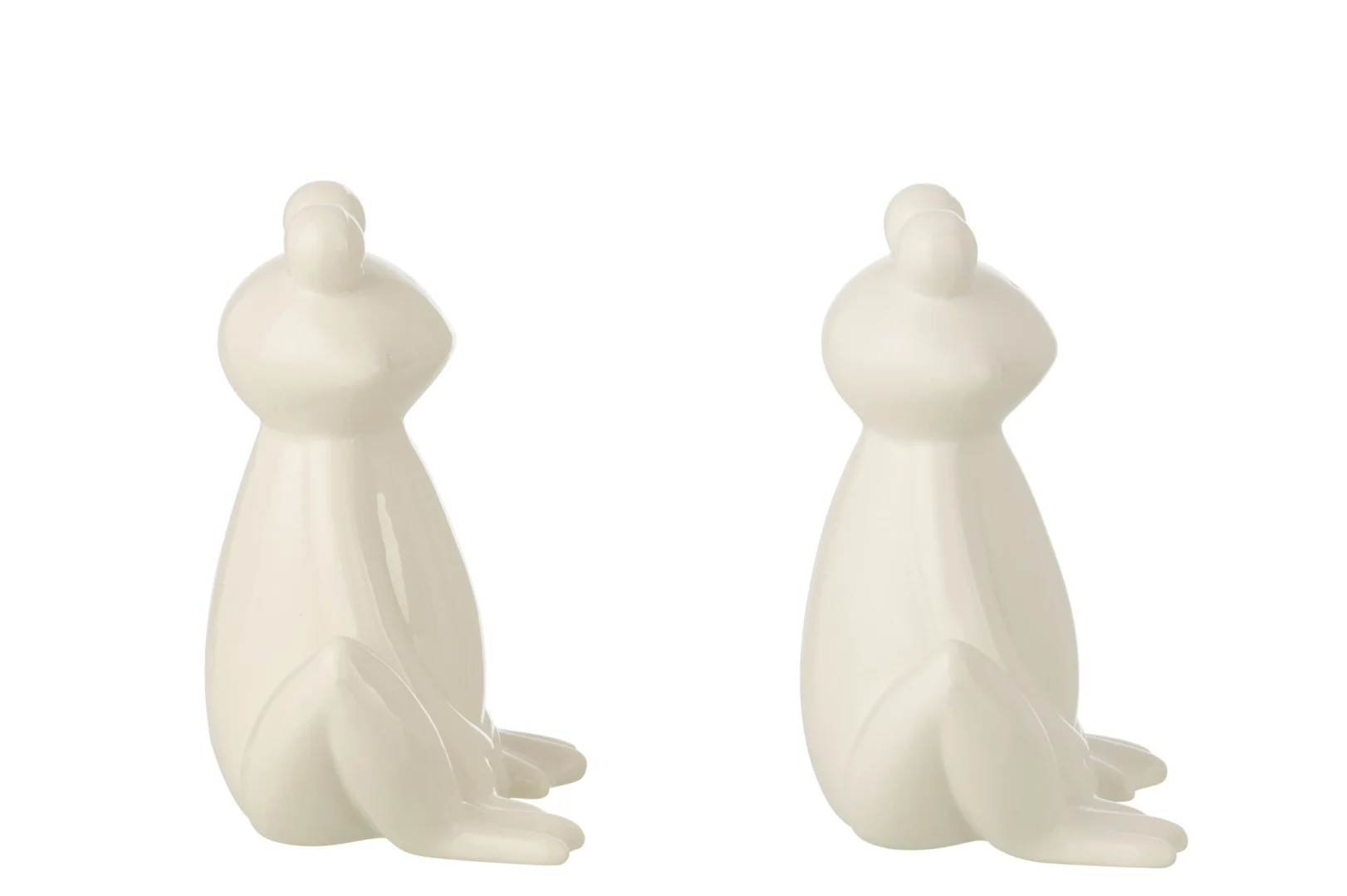 Stoondang porseleinen kikkers set van 2, wit en glanzend, H18 cm decoratiefiguren voor sfeervol interieur