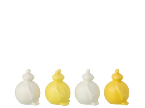 Set van 4 Flilver porseleinen kikkers wit en geel, glanzend geglazuurd, H10 cm