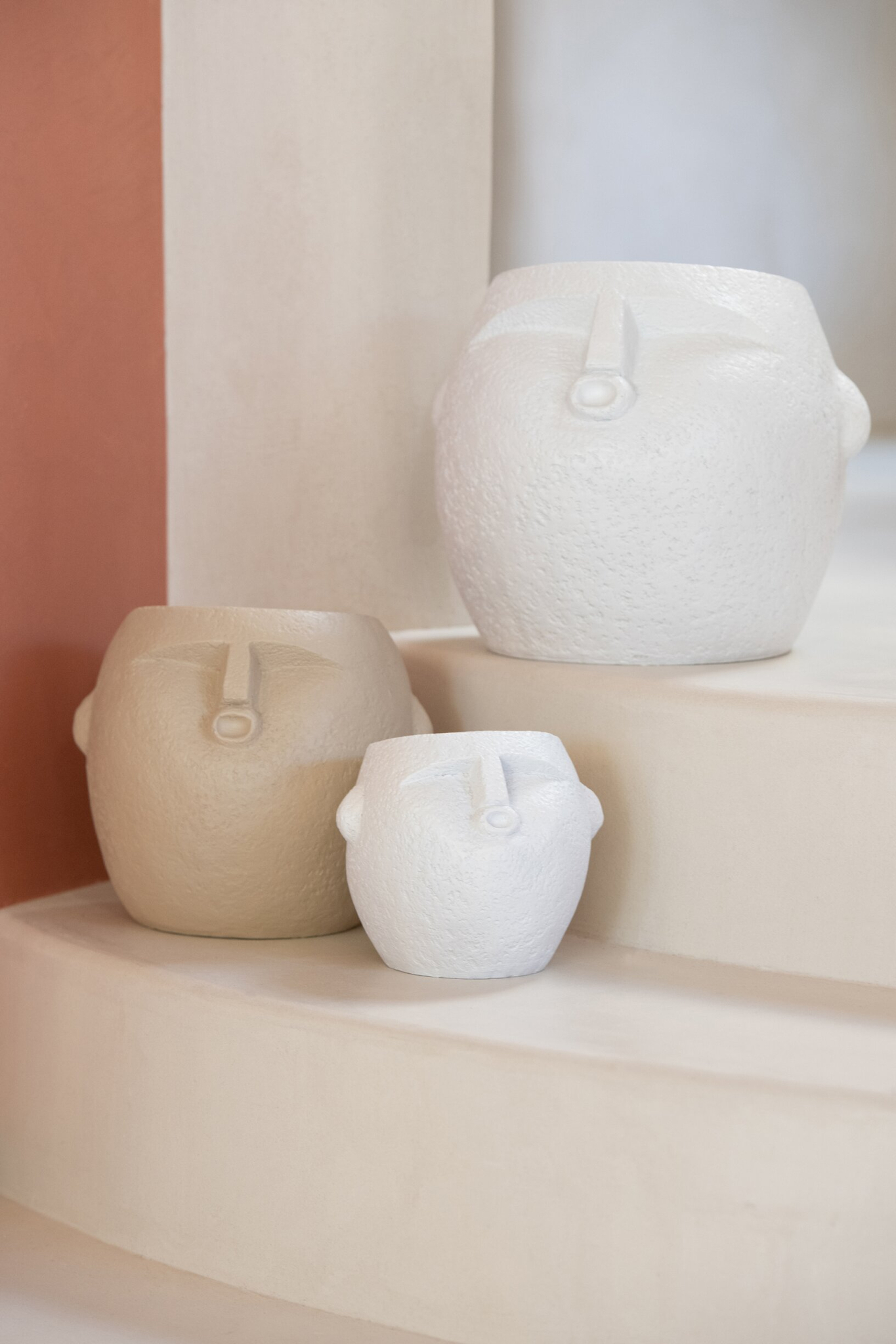 Bloempot Mykonos Polyresin Wit H14,5 cm - Set van 2