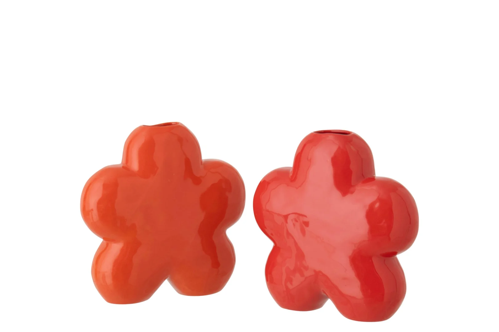 Rosun porseleinen bloemvaas set van 2 in oranje, compact 12,5 cm, glanzend en speels gevormd