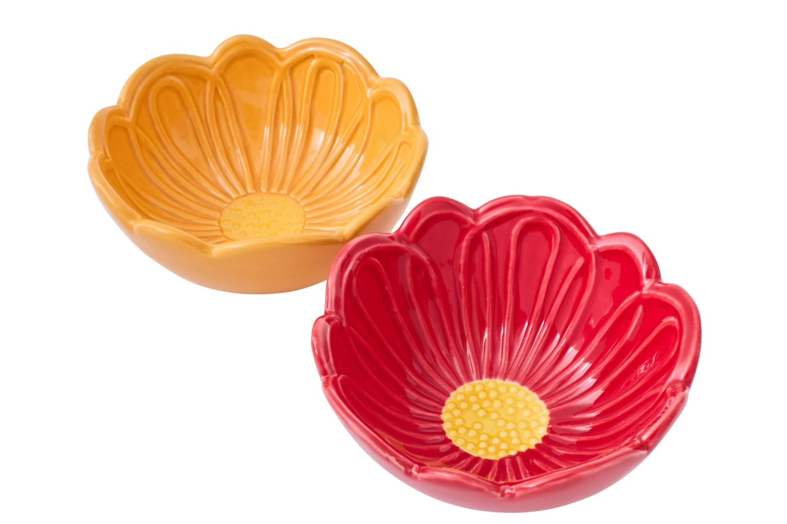 Kom Sunnano porselein kommen set van 2 in bloemvorm, meerkleurig glazuur in rood en oranje