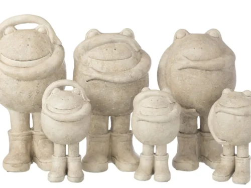 Decoratiefiguur Jildonte beige, set van 3, 39 cm hoog, speelse kikkerfiguren van MGO
