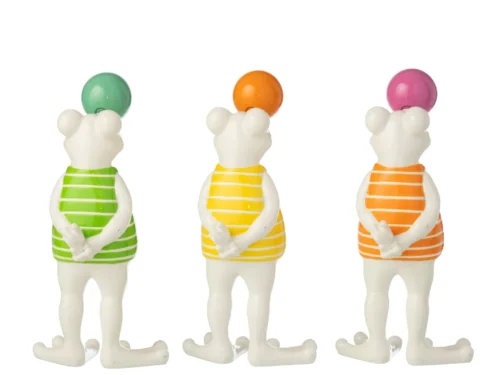 Decoratiefiguur Direro set van 3 polyresin kikkers met kleurrijke bubble hoofden en streepjesprint