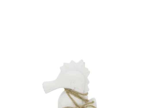 Decoratie Slooldira wit MDF zeepaardje met touwaccent, speels en compact voor woonaccessoires