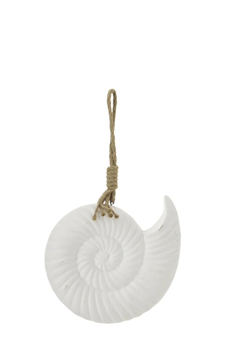 Decoratiehanger Ottawa MDF wit met touwaccent en schelpvormig design voor aan de muur