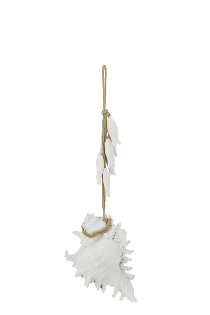 Witte Decoratie Reemmas Shell hangdecoratie van polyresin, MDF en touw met speelse schelpvormen