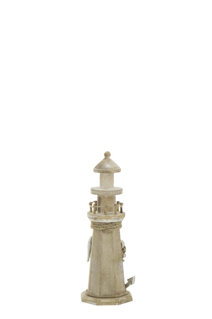 Decoratie Flossak MDF naturel vuurtoren, compact woonaccessoire met rustieke touwdetails