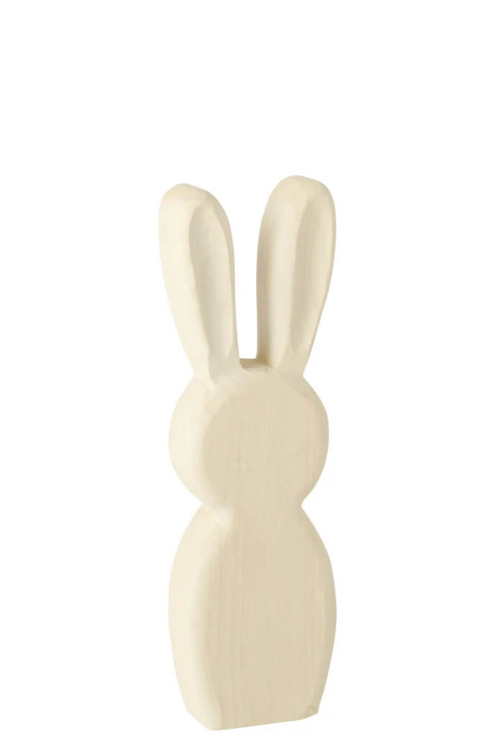 Fensoro wit houten konijnfiguur, staand decoratiefiguur van paulowniahout, H39 cm