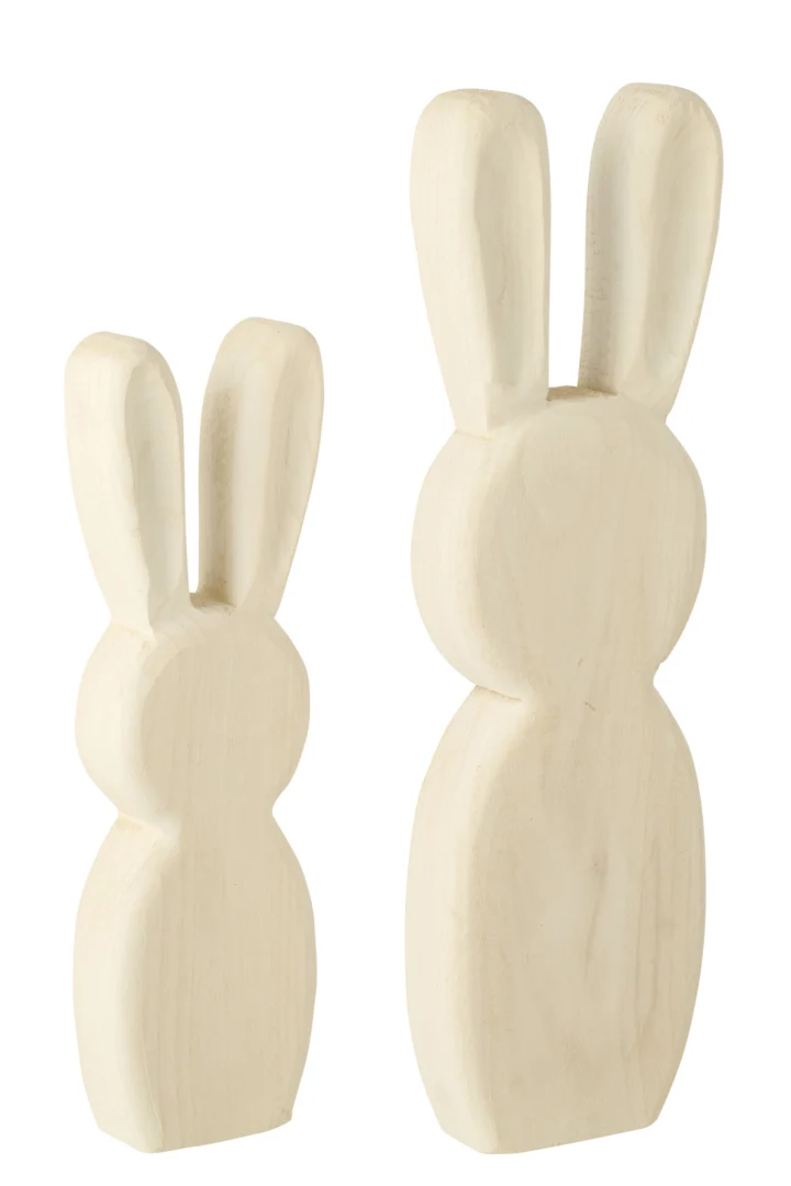Decoratiefiguur Klaril wit houten konijn, slank staand ontwerp, 50 cm hoog, natuurlijke woondecoratie
