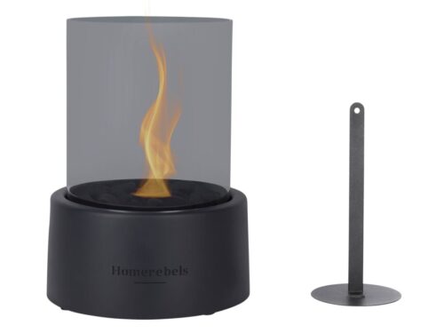 Windlicht Musser zwart glas H27 cm met sfeervolle vlam en metalen branderplaatbrug?