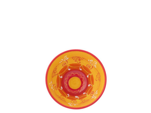 Kom Rurno keramiek oranje, ronde schaal met oranje-rood glazuur en decoratief patroon