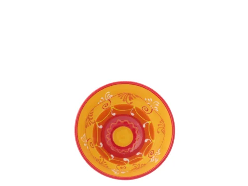 Kom Rurno keramiek oranje, ronde schaal met oranje-rood glazuur en decoratief patroon