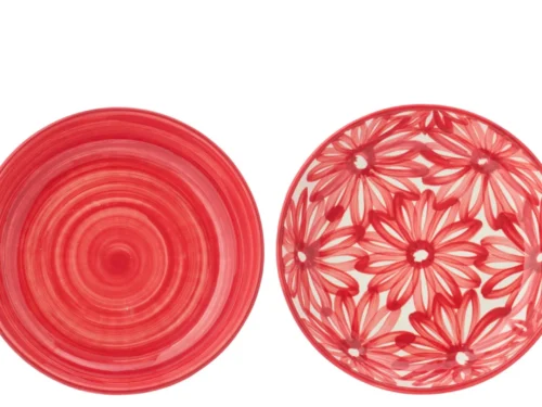 Bord Jaansin Keramiek Rood set van 2 diepe borden met uniek patroon, 25 cm, 100% keramiek