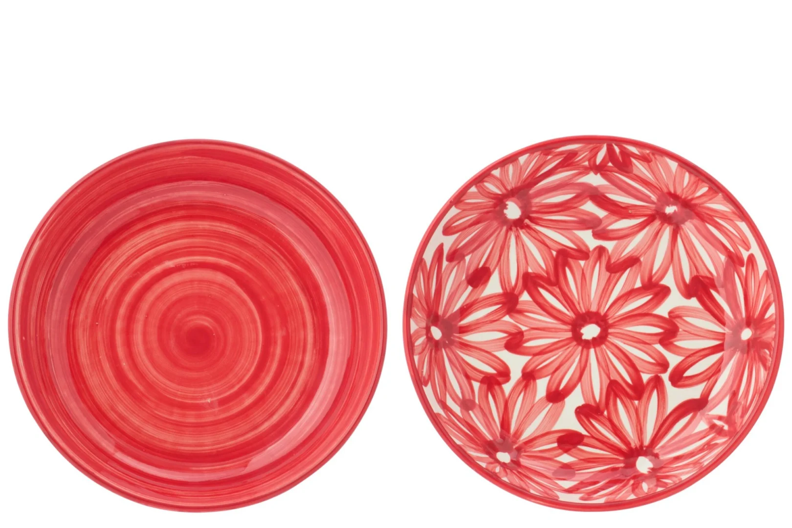 Bord Jaansin Keramiek Rood set van 2 diepe borden met uniek patroon, 25 cm, 100% keramiek