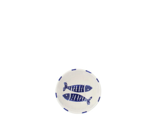 Kom Breensar keramiek blauw met visdessin en gestreepte afwerking in compact formaat