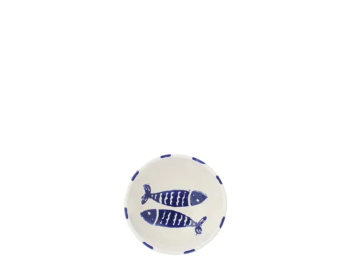 Kom Breensar keramiek blauw met visdessin en gestreepte afwerking in compact formaat