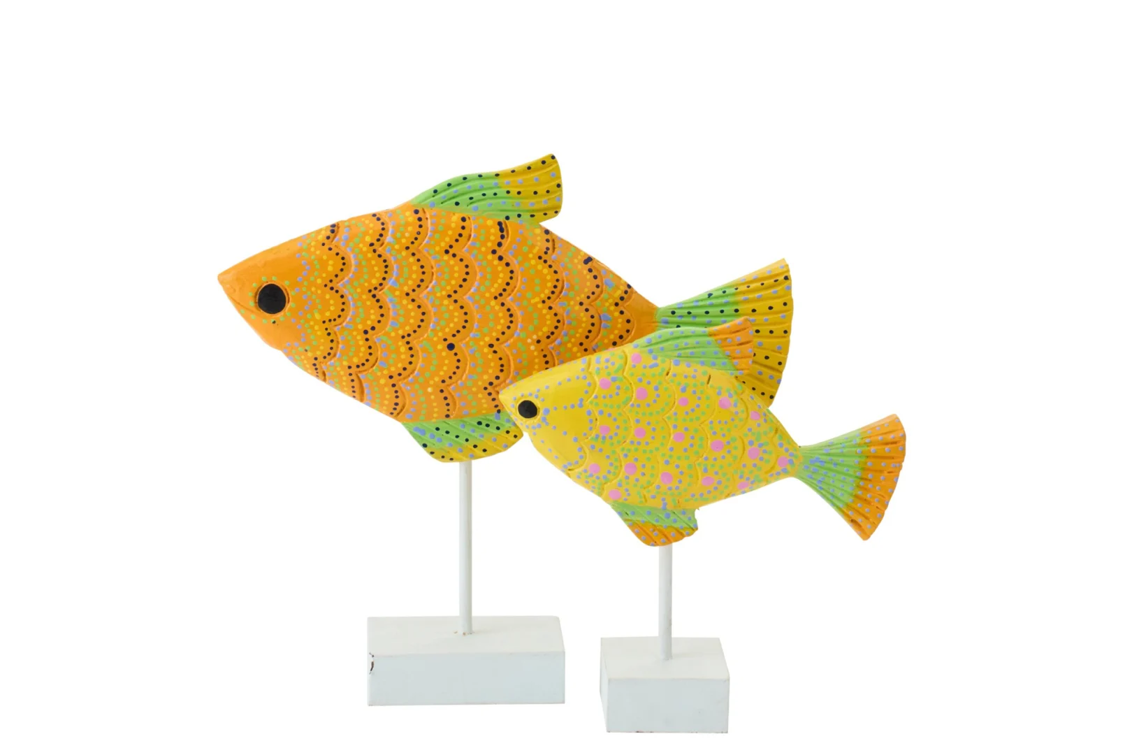 Prollik Albizia meerkleurige decoratiefiguur in visvorm, H31 cm, met speelse stippen en slanke vorm