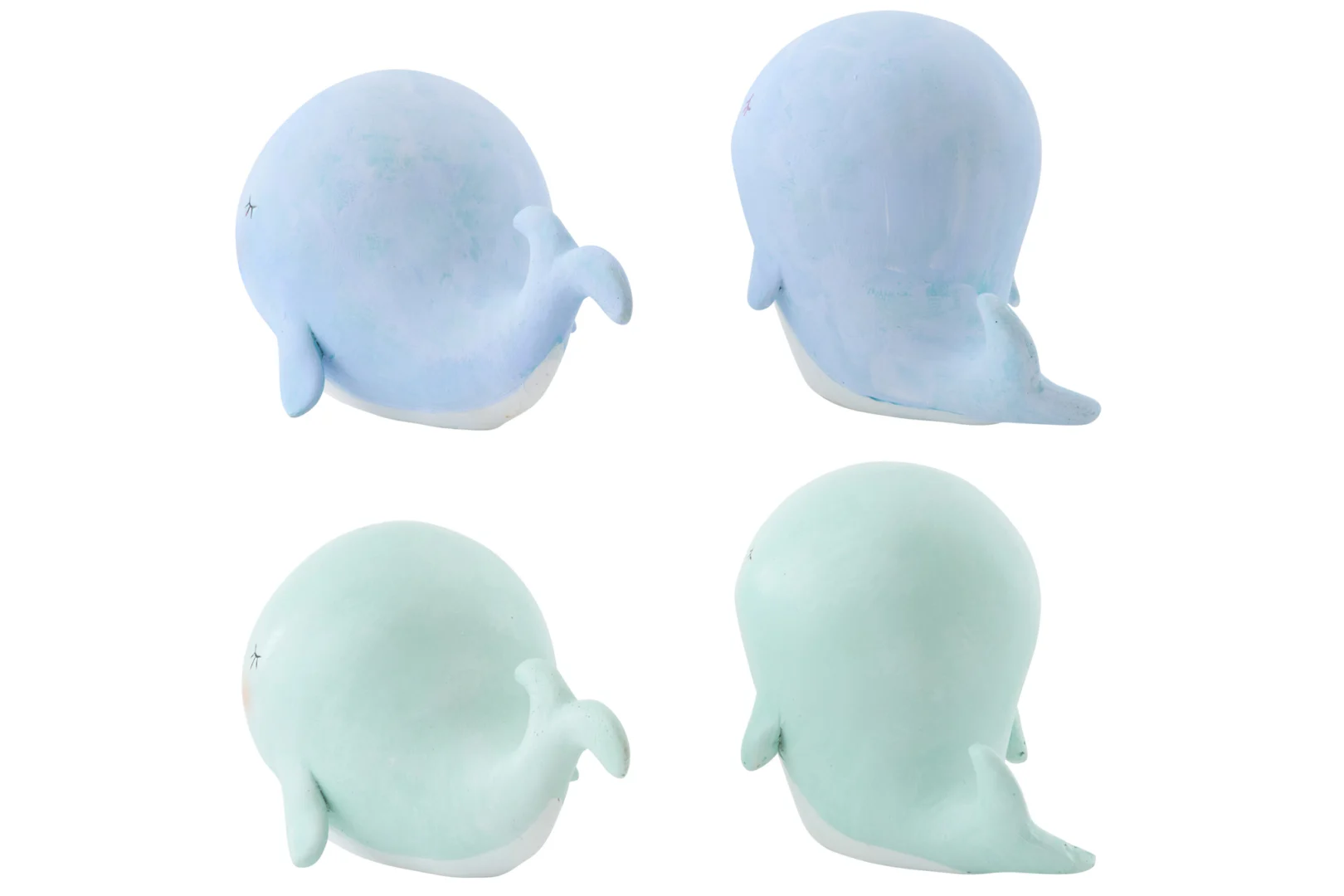 Decoratiefiguur Jine walvisornamenten van polyresin in blauw en mint, set van 4, H8,5 cm