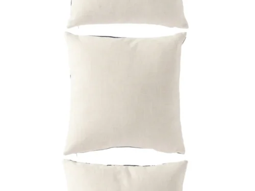 Set van 3 Rauntonte sierkussens 45x45 cm, blauw met off-white en koraalstrepen