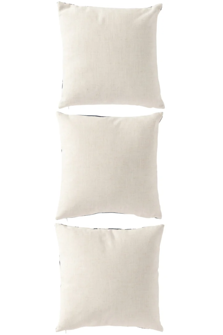 Set van 3 Rauntonte sierkussens 45x45 cm, blauw met off-white en koraalstrepen