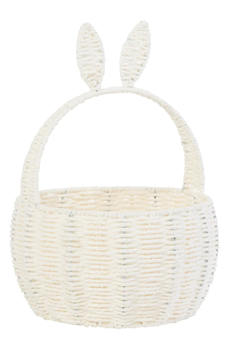 Wit Jiendaro decoratiefiguur met konijnenoren, geweven papier en ijzeren frame, 40 cm hoog