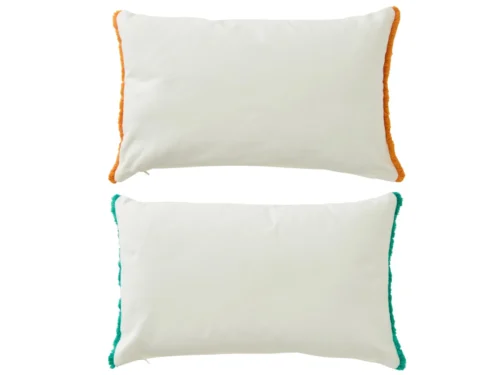 Henona meerkleurige kussenset van 2, 50 x 30 cm, katoen met oranje en turquoise franjes