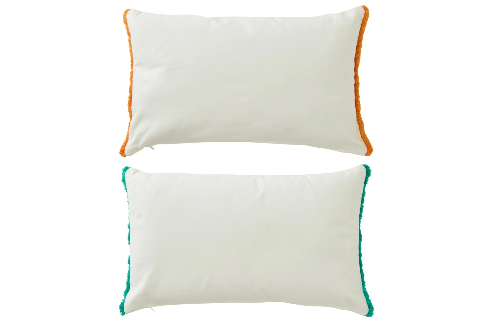 Henona meerkleurige kussenset van 2, 50 x 30 cm, katoen met oranje en turquoise franjes