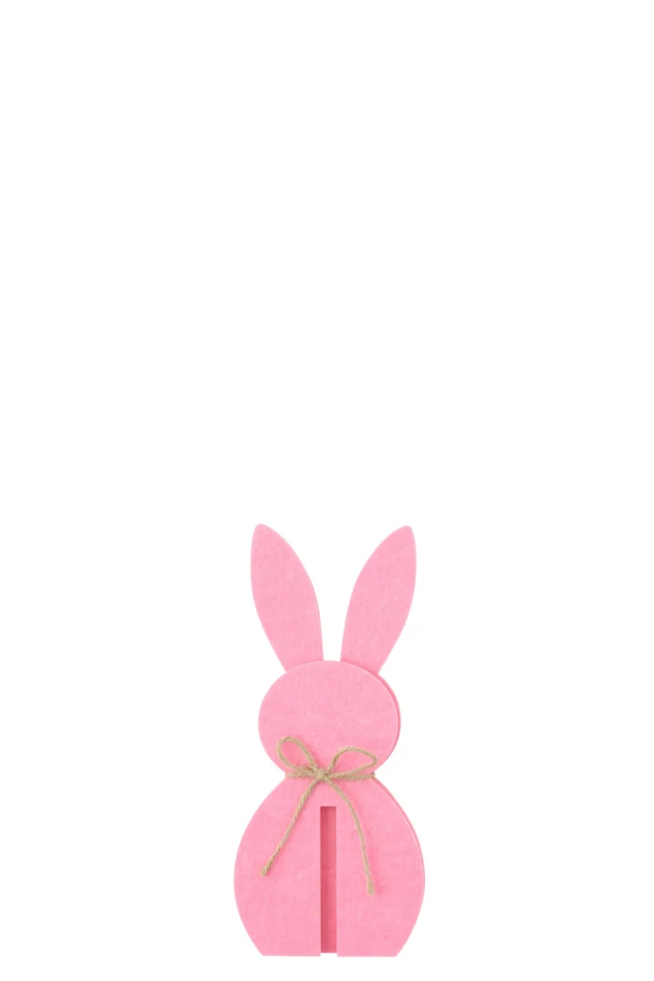 Decoratiefiguur Flieda vilt roze konijn met strikje, H26 cm, speels woonaccessoire