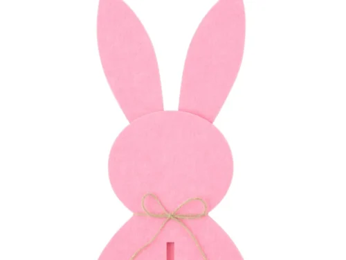 Roze vilten konijn Graundak decoratiefiguur met hoge slanke vorm en strikdetail, H48 cm