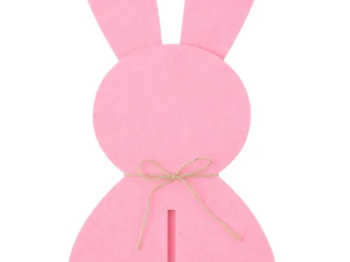 Roze Klindol vilt decoratiefiguur in konijnenvorm, 60 cm hoog met zachte uitstraling en strikdetail