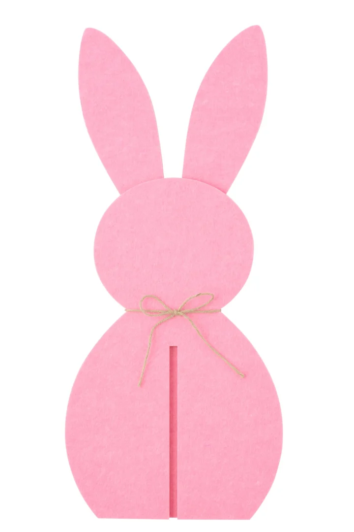 Roze Klindol vilt decoratiefiguur in konijnenvorm, 60 cm hoog met zachte uitstraling en strikdetail