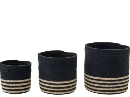 Set van 3 Boordis opbergmanden in zwart en beige polyester met gestreepte afwerking, in drie maten