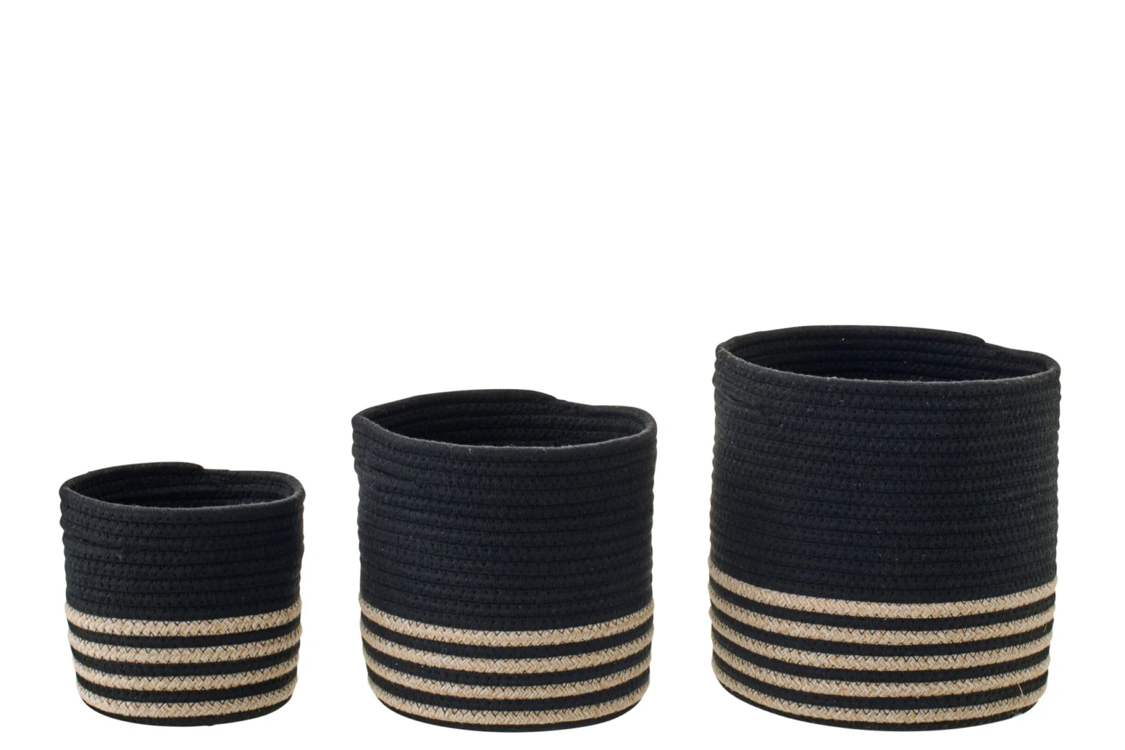 Set van 3 Boordis opbergmanden in zwart en beige polyester met gestreepte afwerking, in drie maten